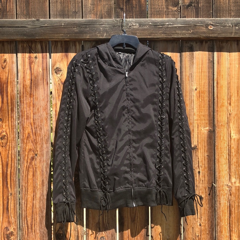 Zip-up, Laced-up Jacket — Black